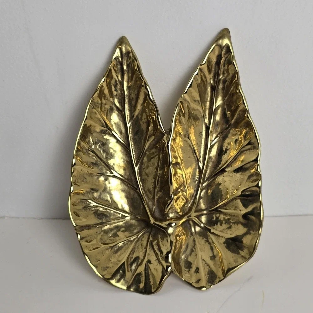 Vtg Virginia Metalcrafters Brass Angel Wing Begonia Leaf Dish MCM Trinket